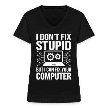 Administrator Support Nerd Computer Tech - Women's V-neck T-shirt - black - Front - Lela (165cm)