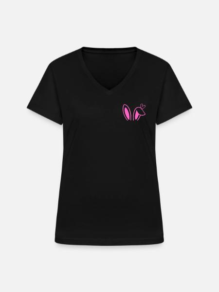 Hasenohren mit Herzchen - Frauen-T-Shirt mit V-Ausschnitt - Schwarz