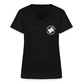 Pflaster-Brigade Kleine Gesten. Grosses Herz.  - Frauen-T-Shirt mit V-Ausschnitt - Schwarz - Vorne - Lela (165cm)