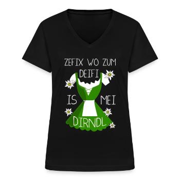 Zefix Wo Zum Deifi Is Mei Dirndl Spaß - Frauen-T-Shirt mit V-Ausschnitt - Schwarz - Vorne - Lela (165cm)