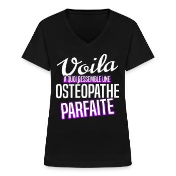 Ostéopathe osté kiné - T-shirt col V Femme - noir - Devant - Lela (165cm)