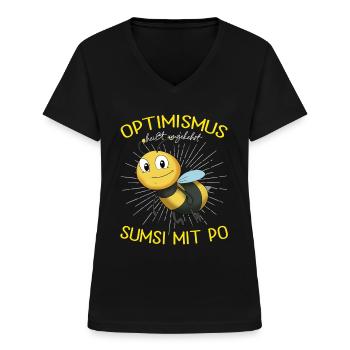 Sumsi Mit Po Optimismus Rückwärts lustiges Spruch - Frauen-T-Shirt mit V-Ausschnitt - Schwarz - Vorne - Lela (165cm)