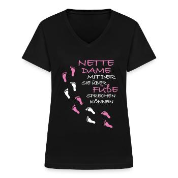 Nette Dame mit der Sie über Füße sprechen - Frauen-T-Shirt mit V-Ausschnitt - Schwarz - Vorne - Lela (165cm)