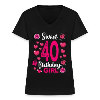 Sweet 40 Birthday girl - Frauen-T-Shirt mit V-Ausschnitt - Schwarz - Vorne - Lela (165cm)