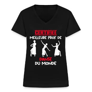 CERTIFIÉ MEILLEURE PROFESSEUR - T-shirt col V Femme - noir - Devant - Lela (165cm)