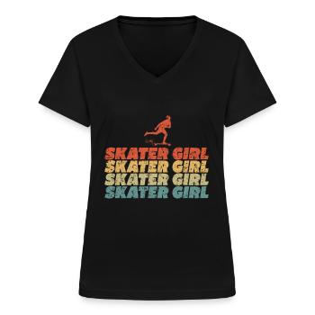Skater Girl Skateboard Skateboarding Vintage - Frauen-T-Shirt mit V-Ausschnitt - Schwarz - Vorne - Lela (165cm)