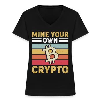 Bitcoin Crypto Crypto-monnaie - T-shirt col V Femme - noir - Devant - Lela (165cm)