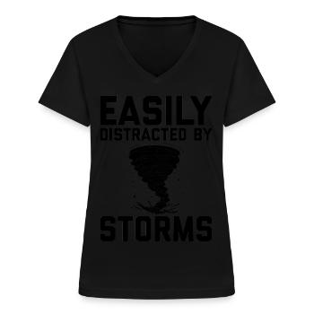 Sturmjäger Sprüche | Gewitter Meteorologe Geschenk - Frauen-T-Shirt mit V-Ausschnitt - Schwarz - Vorne - Lela (165cm)