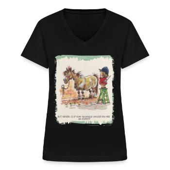 Thelwell - Pony with hairdresser - T-shirt col V Femme - noir - Devant - Lela (165cm)