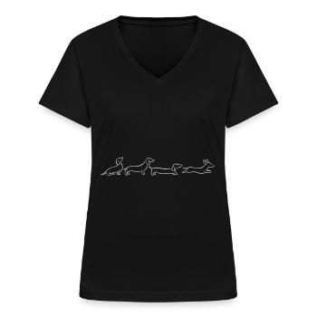 Gravhund, Gravhund, Gravhund, Strihåret gravhund Line Art - T-shirt med V-hals til damer - sort - Foran - Lela (165cm)