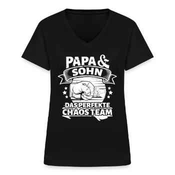 Papa Vater und Sohn - Frauen-T-Shirt mit V-Ausschnitt - Schwarz - Vorne - Lela (165cm)