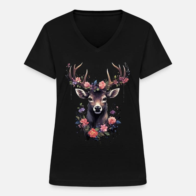 Ersatz Dirndl Hirschgeweih Hirsch - Frauen-T-Shirt mit V-Ausschnitt - Schwarz