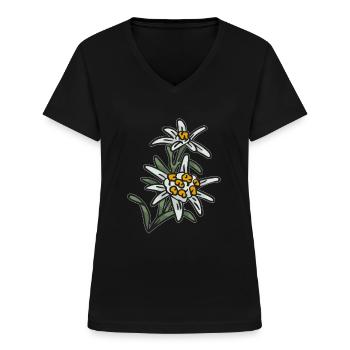 Edelweiss fleur des Alpes montagnes - T-shirt col V Femme - noir - Devant - Lela (165cm)