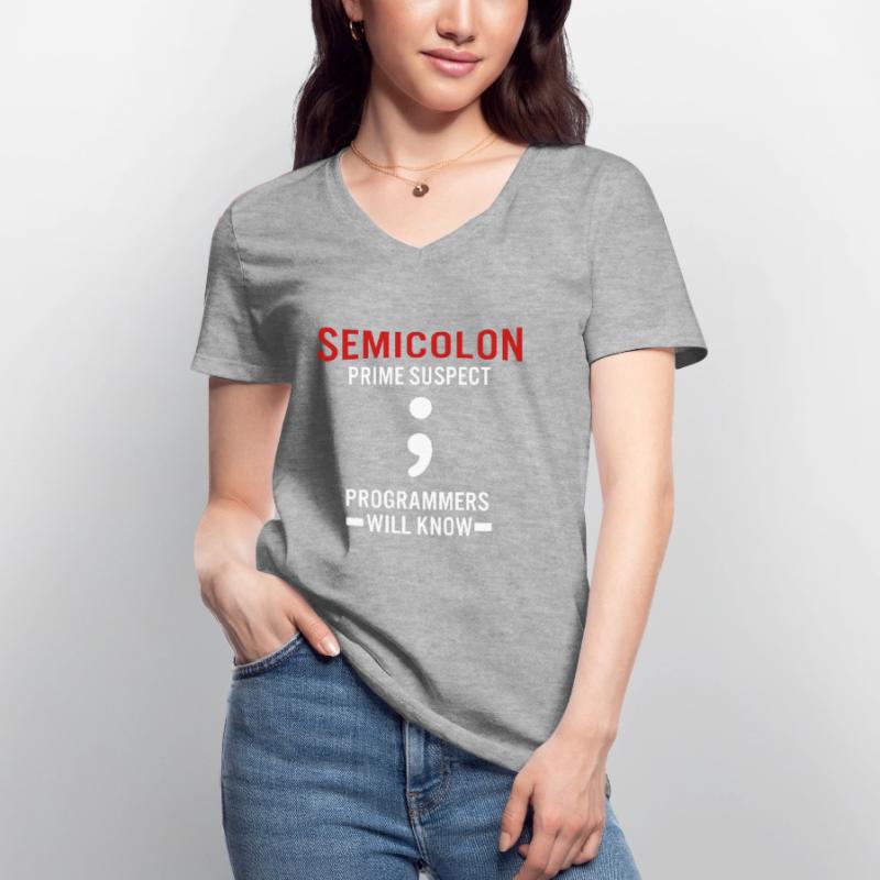 Coder Coding Semicolon Programmer Geek Women's V-neck T-shirt