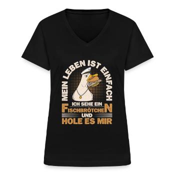 Fischbrötchen Möwe Norddeutsch - Frauen-T-Shirt mit V-Ausschnitt - Schwarz - Vorne - Lela (165cm)