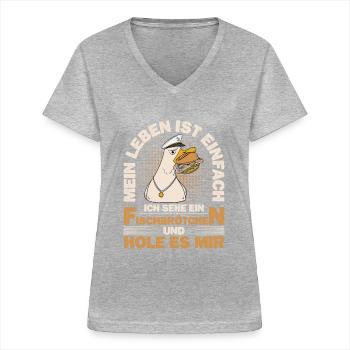 Fischbrötchen Möwe Norddeutsch - Frauen-T-Shirt mit V-Ausschnitt - Grau meliert - Vorne - Lela (165cm)
