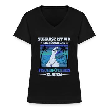 Fischbrötchen Möwe Norddeutsch - Frauen-T-Shirt mit V-Ausschnitt - Schwarz - Vorne - Lela (165cm)