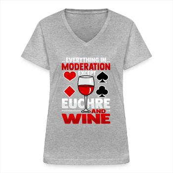 Euchre Vin Rouge - T-shirt col V Femme - gris chiné - Devant - Lela (165cm)