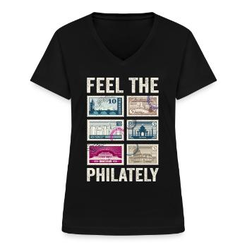 Stamp Collecting Stamps - Women's V-neck T-shirt - black - Front - Lela (165cm)