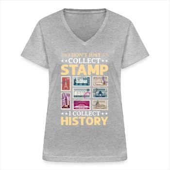 Briefmarkensammeln Briefmarken - Frauen-T-Shirt mit V-Ausschnitt - Grau meliert - Vorne - Lela (165cm)