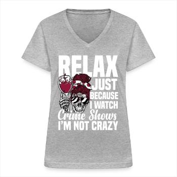 True Crime - Frauen-T-Shirt mit V-Ausschnitt - Grau meliert - Vorne - Lela (165cm)