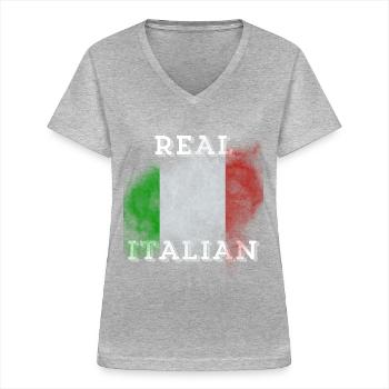 Italien T-Shirt Flagge Urlaub Sommer Palme - Frauen-T-Shirt mit V-Ausschnitt - Grau meliert - Vorne - Lela (165cm)
