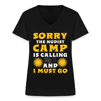 Dicton sur le nudisme - T-shirt col V Femme - noir - Devant - Lela (165cm)