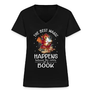 rat de bibliothèque Dragon Fantasy Amateur de livres - T-shirt col V Femme - noir - Devant - Lela (165cm)