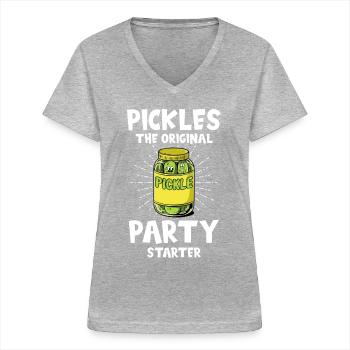 Cornichon à l’aneth Je suis l’un des cornichons - T-shirt col V Femme - gris chiné - Devant - Lela (165cm)