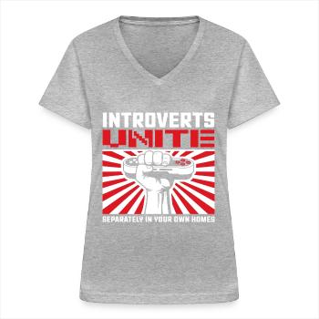 Introvertierte Vereinigen Sich - Frauen-T-Shirt mit V-Ausschnitt - Grau meliert - Vorne - Lela (165cm)
