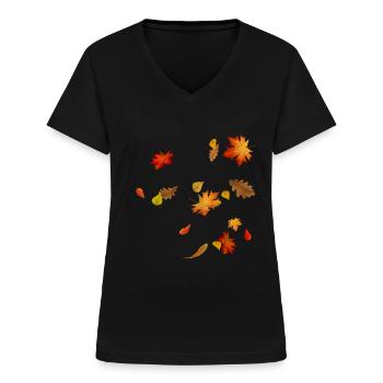 Beautiful autumn leaves - Women's V-neck T-shirt - black - Front - Lela (165cm)