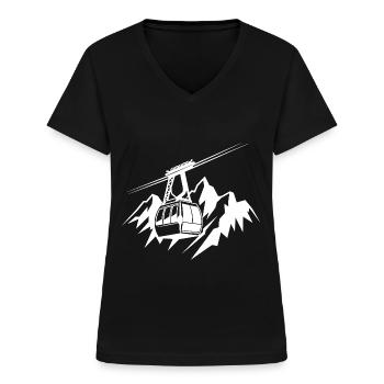 Gondel Berge Alpen Wandern Ski Symbol - Frauen-T-Shirt mit V-Ausschnitt - Schwarz - Vorne - Lela (165cm)