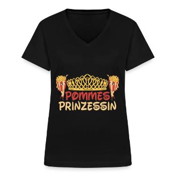 Pommes Prinzessin - Frauen-T-Shirt mit V-Ausschnitt - Schwarz - Vorne - Lela (165cm)