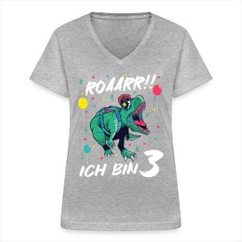 Geburtstagsgeschenk 3 Jahre Geburtstagskind - Frauen-T-Shirt mit V-Ausschnitt - Grau meliert - Vorne - Lela (165cm)