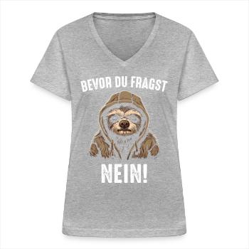 Faultier Faultiere Tier Schlafen Faul - Frauen-T-Shirt mit V-Ausschnitt - Grau meliert - Vorne - Lela (165cm)