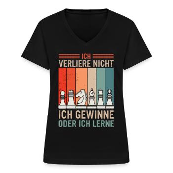 Schach Schachspieler Schachfigur - Frauen-T-Shirt mit V-Ausschnitt - Schwarz - Vorne - Lela (165cm)