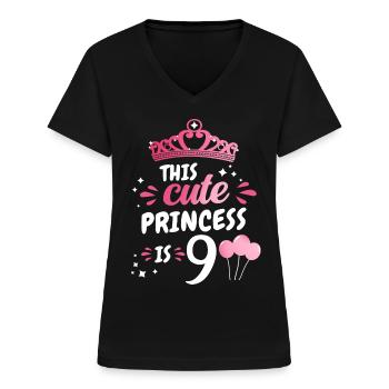 Geschenk 9 Jahre Geburtstagskind - Frauen-T-Shirt mit V-Ausschnitt - Schwarz - Vorne - Lela (165cm)