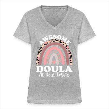 Awesome Doula Bei Deinem Gebärmutterhals-Geburtshelfer - Frauen-T-Shirt mit V-Ausschnitt - Grau meliert - Vorne - Lela (165cm)