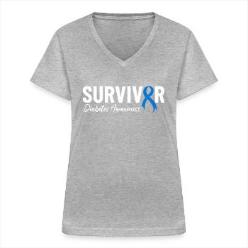 Diabetes Survivor Blue Ribbon Useless Pancreas - Women's V-neck T-shirt - sports grey - Front - Lela (165cm)