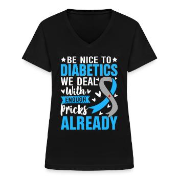 Drôle diabétique pancréatique insuline ruban bleu T1D - T-shirt col V Femme - noir - Devant - Lela (165cm)