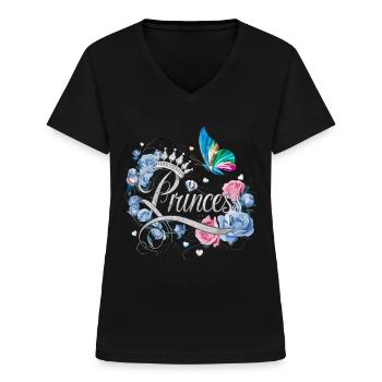 Blumen und Schmetterlinge für Prinzessinnen – - Frauen-T-Shirt mit V-Ausschnitt - Schwarz - Vorne - Lela (165cm)