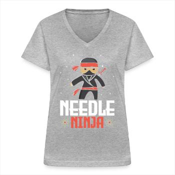 Aiguille Ninja Acupuncture TCM Alternative Chinoise - T-shirt col V Femme - gris chiné - Devant - Lela (165cm)