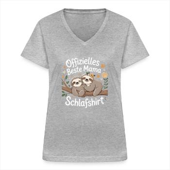Chemise de nuit pour la fête des mères – Meilleure maman officielle - T-shirt col V Femme - gris chiné - Devant - Lela (165cm)