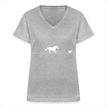 Heartbeat Pferd Reiten Reiterin Herz Mädchen Frau - Frauen-T-Shirt mit V-Ausschnitt - Grau meliert - Vorne - Lela (165cm)