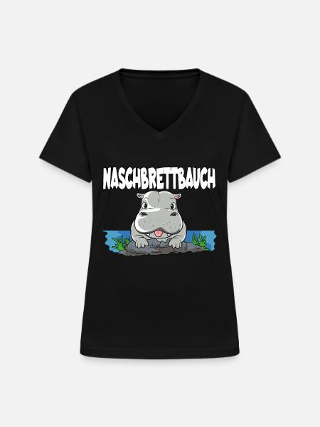 Naschbrettbauch Nilpferd Hippo - Frauen-T-Shirt mit V-Ausschnitt - Schwarz
