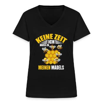 Bienen Ich muss zu meinen Mädels Honig - Frauen-T-Shirt mit V-Ausschnitt - Schwarz - Vorne - Lela (165cm)