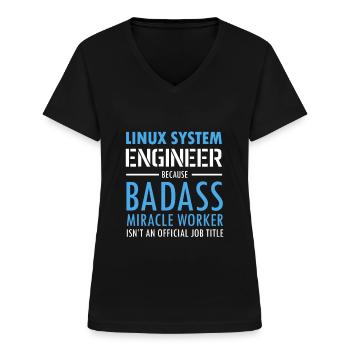 Geek Linux dit un informaticien nerd - T-shirt col V Femme - noir - Devant - Lela (165cm)