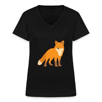 Fox Wild Fox Red Fox Wild Animal - Women's V-neck T-shirt - black - Front - Lela (165cm)