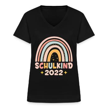 Schulkind 2022 Bunter Regenbogen - Frauen-T-Shirt mit V-Ausschnitt - Schwarz - Vorne - Lela (165cm)