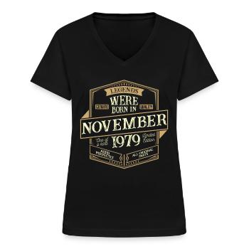 November 1979 Geburtstag Mann - Frauen-T-Shirt mit V-Ausschnitt - Schwarz - Vorne - Lela (165cm)